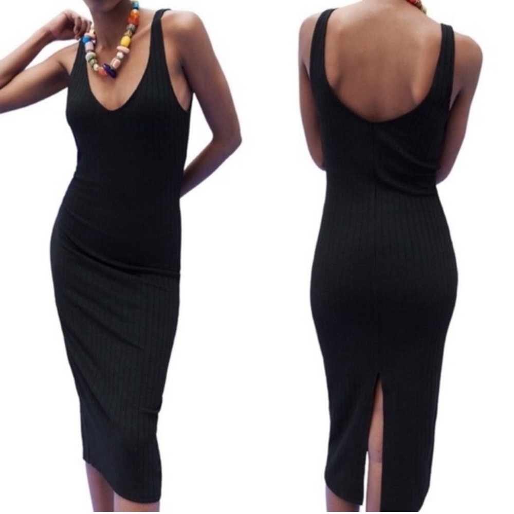Zara black v neck midi dress